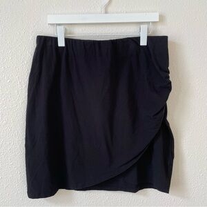 Michael Stars Cross Front Mini Skirt Black Size XL Ruched Goth Casual Cotton